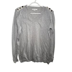 CAbi embellished studded prep school v neck cashmere sweater womens medium